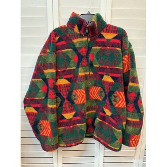 Vintage Great American Fleece M Vibrant Pattern Pull Over with Zipper and Pocket - Picture 1 of 4